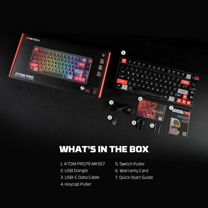 FANTECH MK917 ATOM PRO79, 3 Modes: Bluetooth, Wireless & Wired, Built-in Battery, Mechanical Gaming Keyboard - WHITE