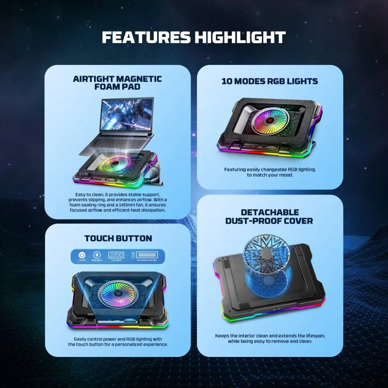FANTECH NC22 Premium Laptop Cooling Pad,Extra-Large Fan for Superior Cooling , Vibrant RGB Lighting