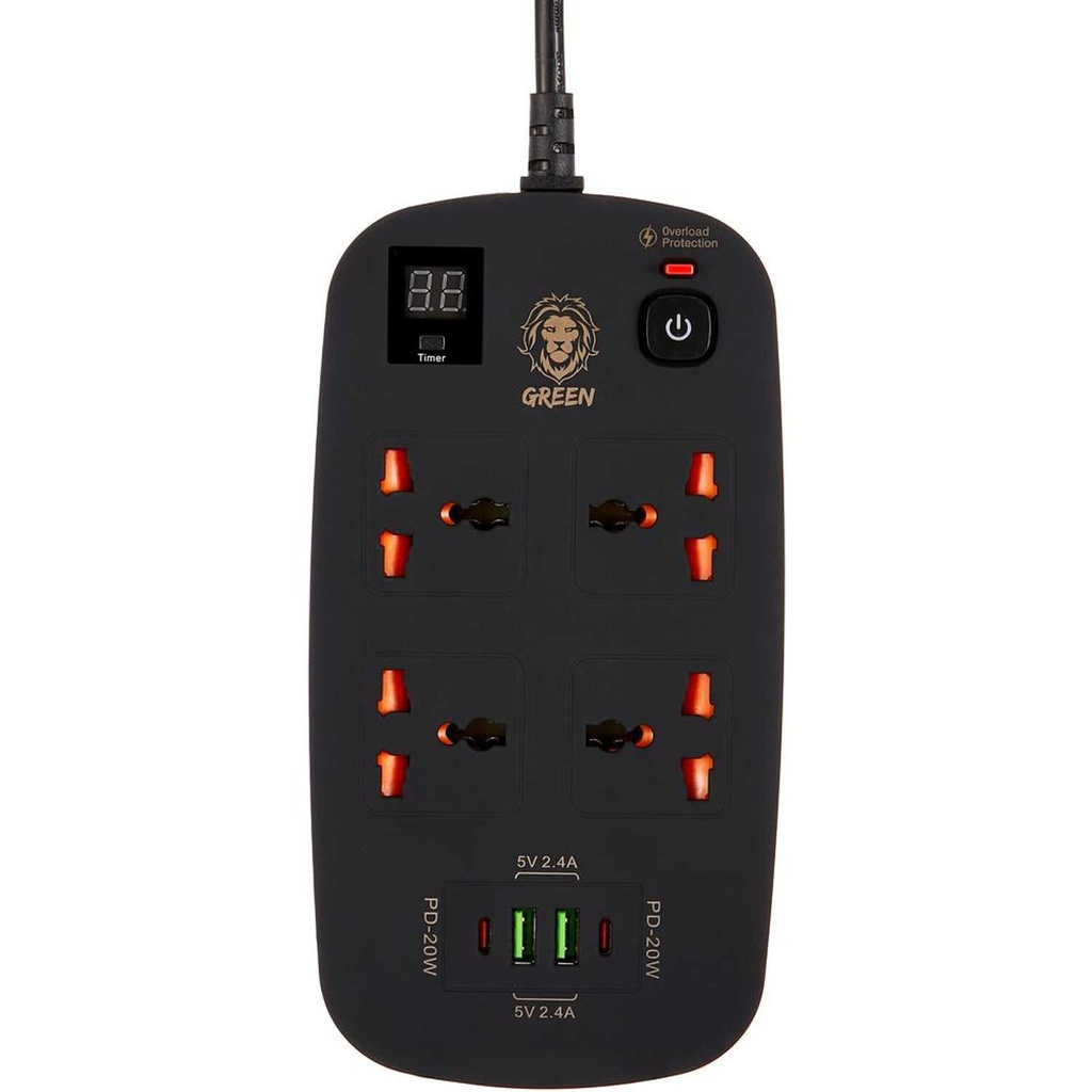 GREEN LION 4 AC 2 USB & 2 USB-C PD 40W Multiport Smart Power Socket 3500W (3M)