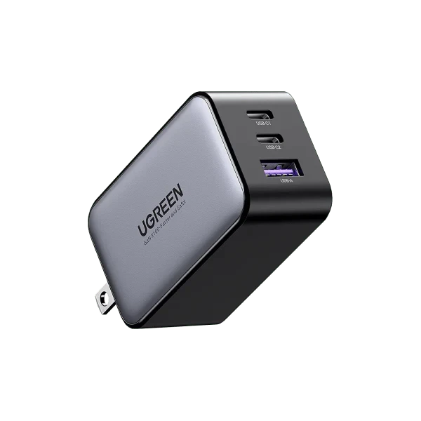 UGREEN 65W GaN Tech Travel Charger, EU, US, UK switchable plugs, 3 Ports, for Phones, Ipads, Laptops & MacBooks