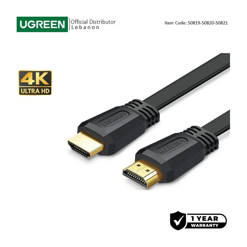 UGREEN 4K HDMI 2.0 Male to Male, Flat Cable more flexible, Available in 1.5M - ED015 50819