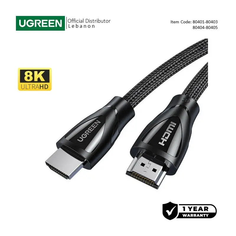 UGREEN 8K HDMI 2.1 Male to Male Braided Cable, 2M HD140 -80403