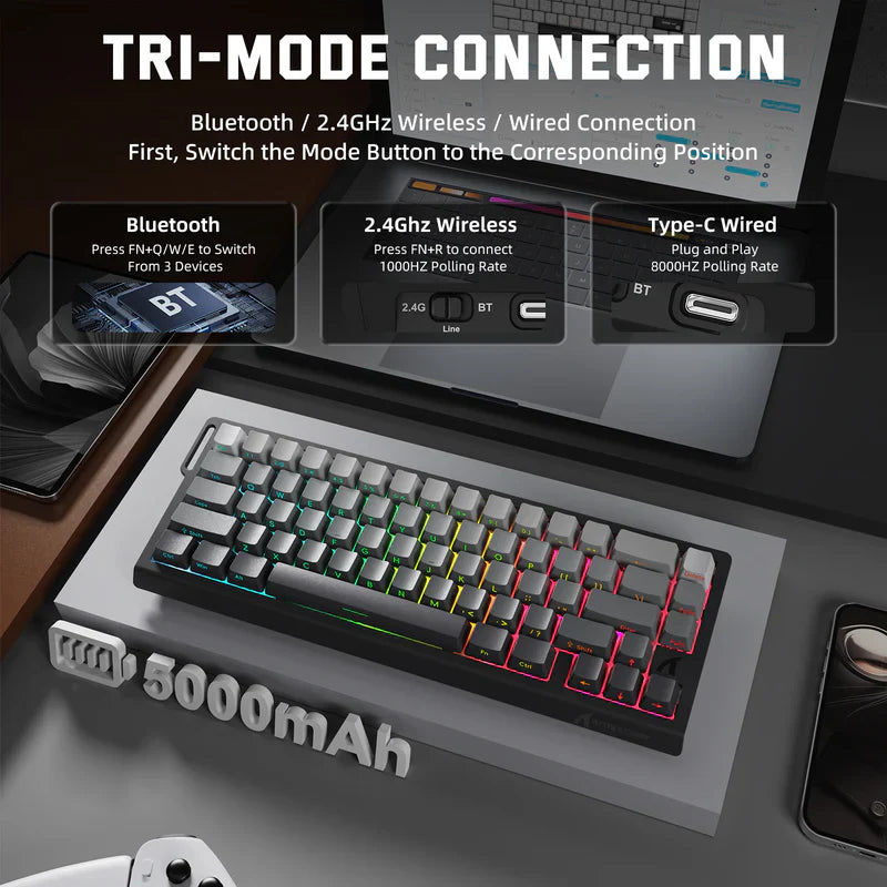 Attack Shark X68 Pro HE Mechanical Keyboard – 68 Keys, Magnetic Switches, Tri-Mode, Rapid Trigger 0.01mm, 8K Polling, Hot-Swap, RGB Backlight, 5000mAh |Moon Night