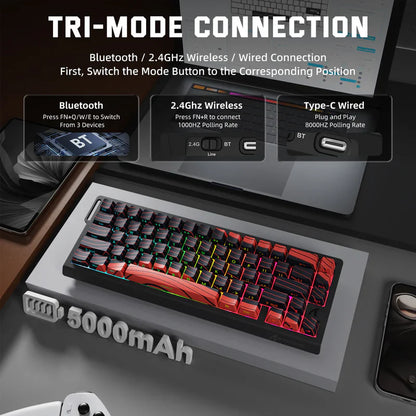 Attack Shark X68 Pro HE Mechanical Keyboard – 68 Keys, Magnetic Switches, Tri-Mode, Rapid Trigger 0.01mm, 8K Polling, Hot-Swap, RGB Backlight, 5000mAh |Black & Red Contour