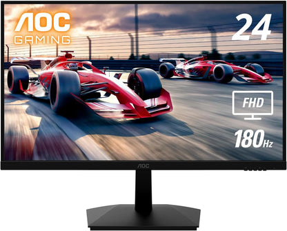 AOC 24G15N 24 inch Gaming Monitor, Full HD 1920x1080, 180Hz 1ms, 1x HDMI 2.0, 1x Display Port, AMD FreeSync, 3-Sided Frameless, HDR Ready, Console Gaming Ready, 3-Year Zero-Bright-Dot