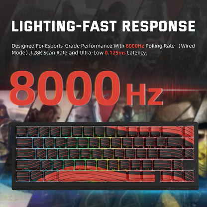 Attack Shark X68 Pro HE Mechanical Keyboard – 68 Keys, Magnetic Switches, Tri-Mode, Rapid Trigger 0.01mm, 8K Polling, Hot-Swap, RGB Backlight, 5000mAh |Black & Red Contour