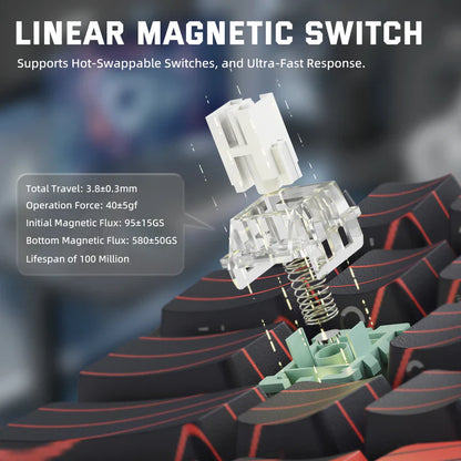 Attack Shark X68 Pro HE Mechanical Keyboard – 68 Keys, Magnetic Switches, Tri-Mode, Rapid Trigger 0.01mm, 8K Polling, Hot-Swap, RGB Backlight, 5000mAh |Black & Red Contour