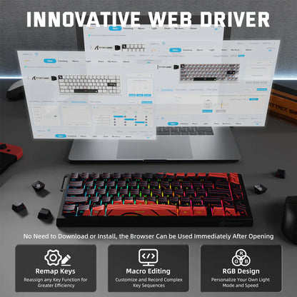 Attack Shark X68 Pro HE Mechanical Keyboard – 68 Keys, Magnetic Switches, Tri-Mode, Rapid Trigger 0.01mm, 8K Polling, Hot-Swap, RGB Backlight, 5000mAh |Black & Red Contour