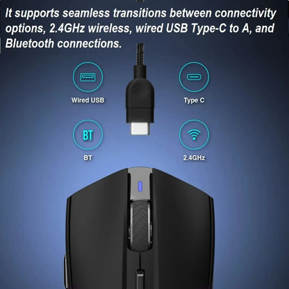 GAMDIAS HADES M3 RGB Wireless Gaming Mouse ; low-latency 2.4GHz Wireless, Wired USB Type-C to A, and Bluetooth Connections ; Lightweight 79-gram ; 7 Keys ; Adjustable 10000 DPI Advanced Gaming Optical Sensor |HADES M3