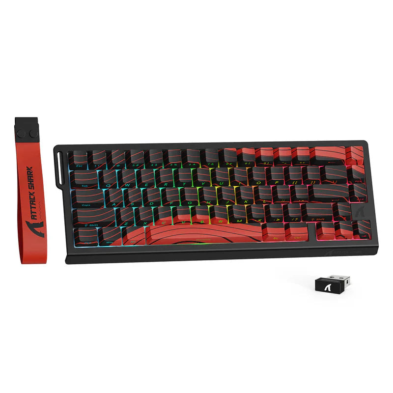 Attack Shark X68 Pro HE Mechanical Keyboard – 68 Keys, Magnetic Switches, Tri-Mode, Rapid Trigger 0.01mm, 8K Polling, Hot-Swap, RGB Backlight, 5000mAh |Black & Red Contour