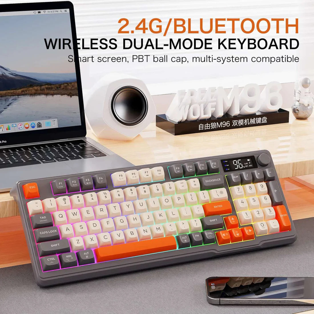 Freewolf M96 Wireless Mechanical Gaming keyboard with Display Screen - Moonlit Night