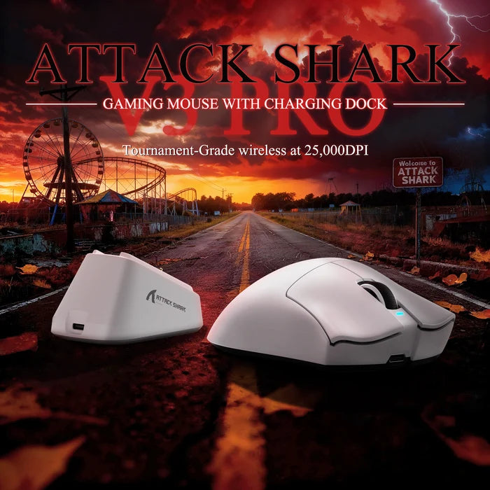 ATTACK SHARK V3PRO Ultra-Light Tri-Mode Gaming Mouse with Charging Dock - White