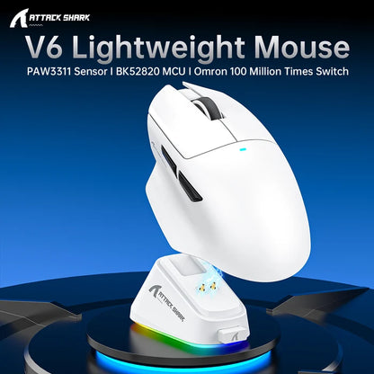 ATTACK SHARK V6 Ultra-Light Tri-Mode Gaming Mouse -  White