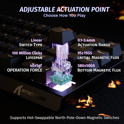 Attack Shark X68 HE Mechanical Keyboard – 66 Keys, Wired RGB, 8KHz Magnetic Switches, Rapid Trigger, Adjustable Actuation, RT/MT/DKS | BLACK