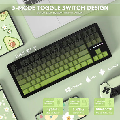 ATTACK SHARK M87PRO Wireless Mechanical Keyboard with Side Printed PBT Keycaps - Green Tea White Jade