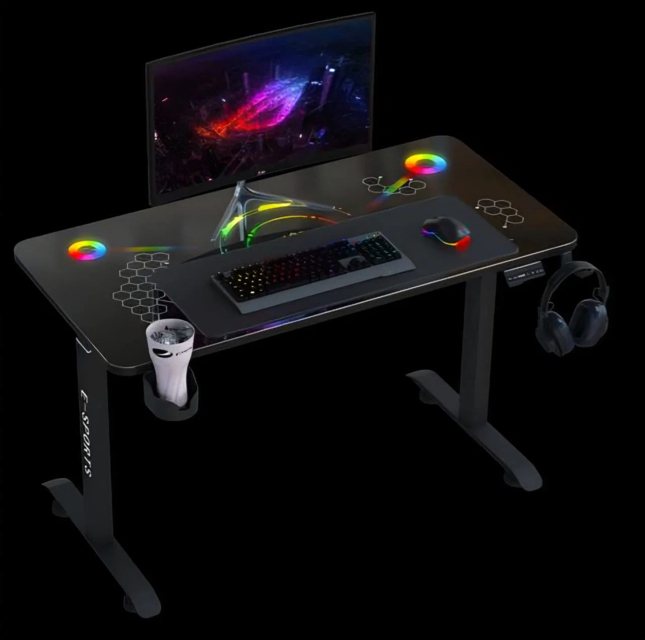 AY0 Electric Adjustable Smart Desk – 140cm RGB Glass Surface Height-Adjustable Desk