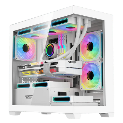 DarkFlash DS900M M-ATX PC Case, With 3 ARGB Fans, WHITE