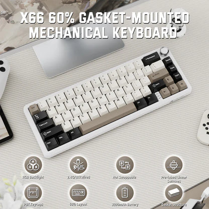 ATTACK SHARK X66 Wireless Mechanical Keyboard with Side Printed PBT Keycaps| CHEESEWHITE