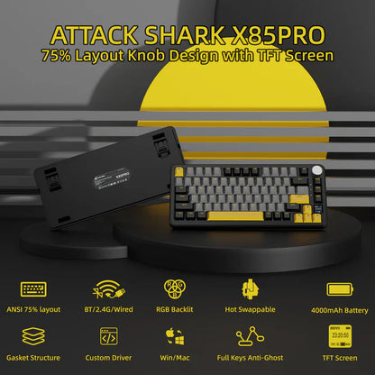 ATTACK SHARK X85PRO Tri-mode Gasket Mechanical Keyboard - Star Black