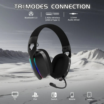ATTACK SHARK L90 Foldable RGB Ultra-Light Tri-Mode Gaming Headset - Black