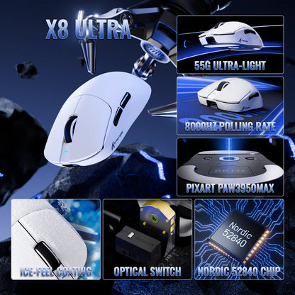 ATTACK SHARK X8 SE Series Tri-mode Lightweight Wireless Gaming Mouse - White