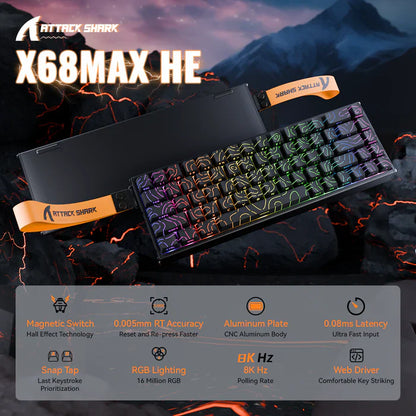 ATTACK SHARK X68MAX HE Rapid Trigger Aluminum Keyboard Magnetic Switch - Black Contour