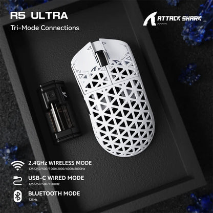 ATTACK SHARK R5 ULTRA Carbon Fiber Wireless 8K PAW3950MAX Gaming Mouse - White