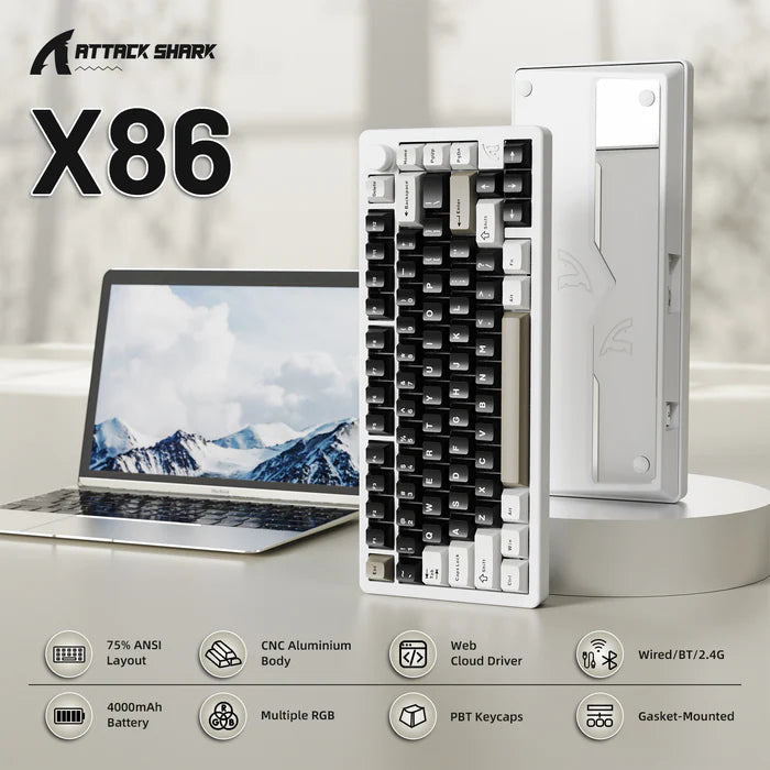 ATTACK SHARK X86 Full Aluminum Keyboard - Milk White Green Tea