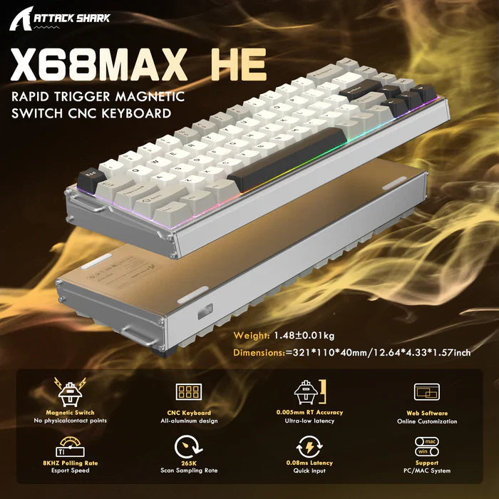ATTACK SHARK X68MAX HE Keyboard Magnetic Switch with C01Ultra RGB Coiled Cable - Starlight White