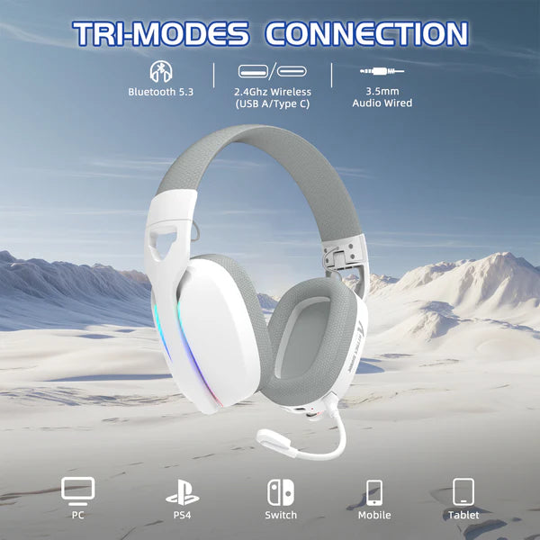 ATTACK SHARK L90 Foldable RGB Ultra-Light Tri-Mode Gaming Headset - WHITE