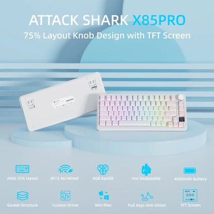 ATTACK SHARK X85PRO Tri-mode Gasket Mechanical Keyboard - White Contour