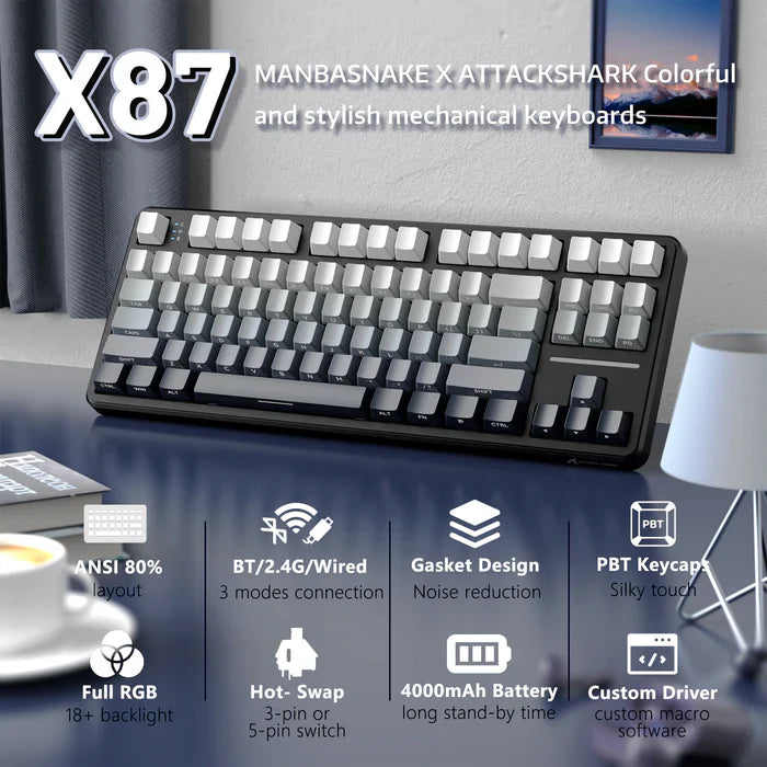 ATTACK SHARK X87 Tri-mode Gasket Mechanical Keyboard - Moonlit Night