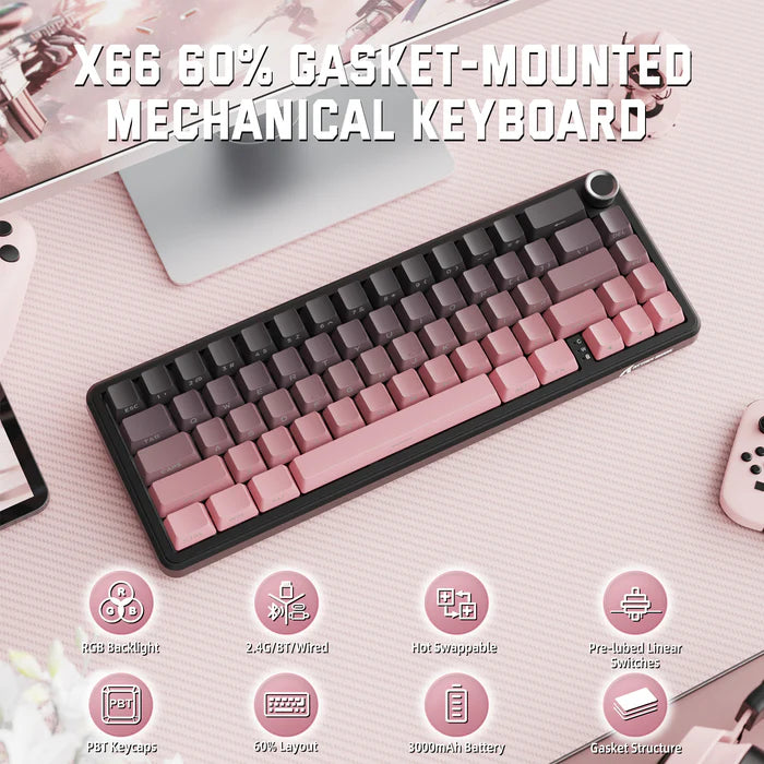 ATTACK SHARK X66 Wireless Mechanical Keyboard - Blackberry Strawberry Switch