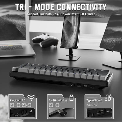Attack Shark X66 Mechanical Keyboard – 66 Keys, Tri-Mode Wireless, Strawberry Switches, RGB, Gasket Mount, Hot-Swappable, PBT Keycaps |MOONLIGHT