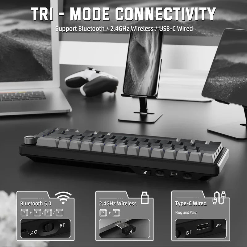 Attack Shark X66 Mechanical Keyboard – 66 Keys, Tri-Mode Wireless, Strawberry Switches, RGB, Gasket Mount, Hot-Swappable, PBT Keycaps |MOONLIGHT