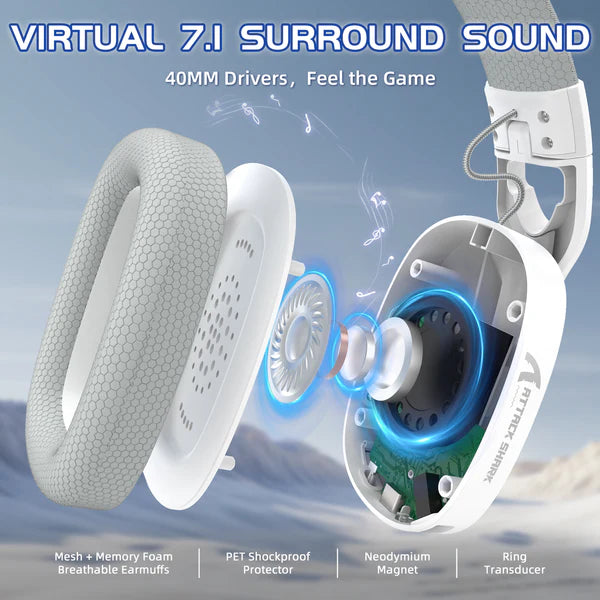 ATTACK SHARK L90 Foldable RGB Ultra-Light Tri-Mode Gaming Headset - WHITE
