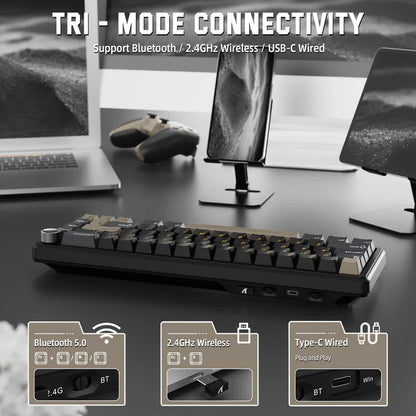 Attack Shark X66 Mechanical Keyboard – 66 Keys, Tri-Mode Wireless, Strawberry Switches, RGB, Gasket Mount, Hot-Swappable, PBT Keycaps, Star Black