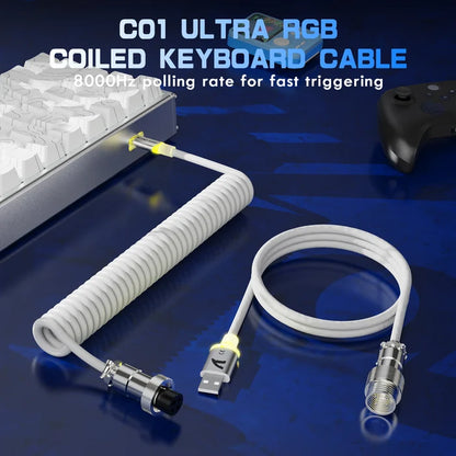 ATTACK SHARK X68MAX CNC Aluminum Keyboard magnetic Switch with C01Ultra RGB Coiled Cable - White Contour