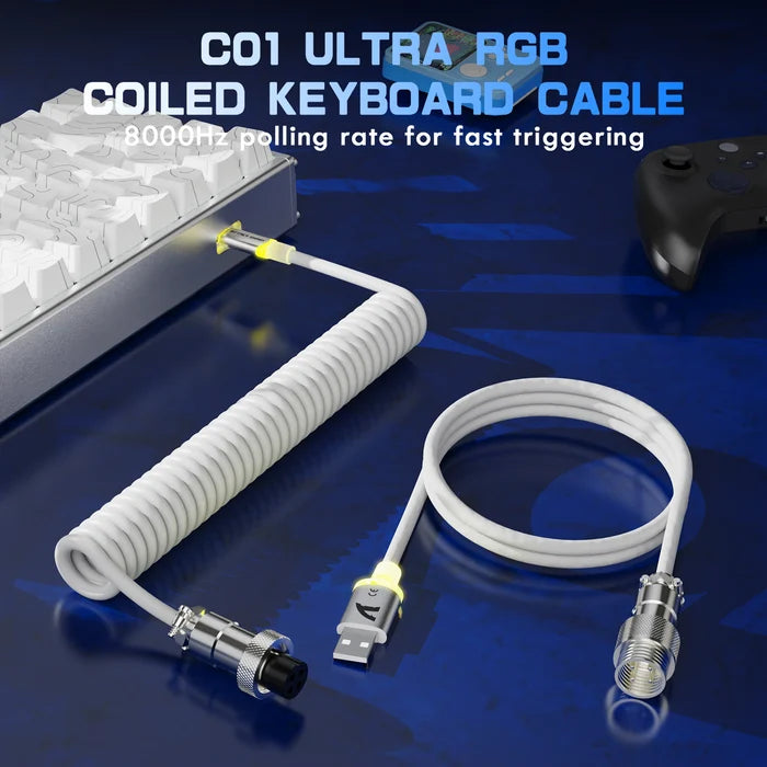 ATTACK SHARK X68MAX CNC Aluminum Keyboard magnetic Switch with C01Ultra RGB Coiled Cable - White Contour