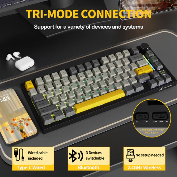 ATTACK SHARK X820Ultra RGB Tri-mode  Mechanical Keyboard - WHITE CONTOUR