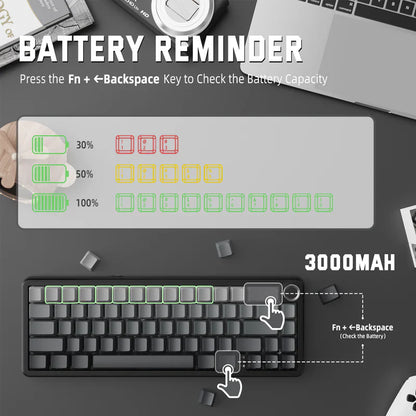 Attack Shark X66 Mechanical Keyboard – 66 Keys, Tri-Mode Wireless, Strawberry Switches, RGB, Gasket Mount, Hot-Swappable, PBT Keycaps |MOONLIGHT