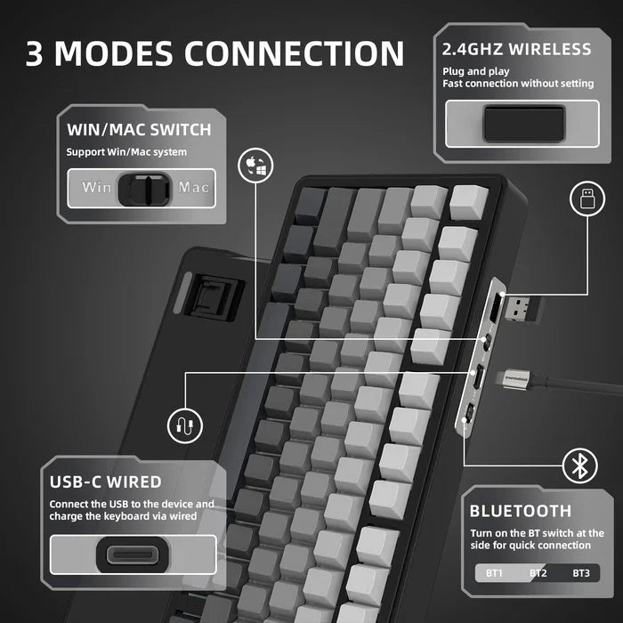 ATTACH SHARK X85 TRI MODE MECHANICAL GAMING KEYBOARD - MOONLIGHT