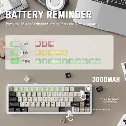 ATTACK SHARK X66 Wireless Mechanical Keyboard with Side Printed PBT Keycaps| CHEESEWHITE