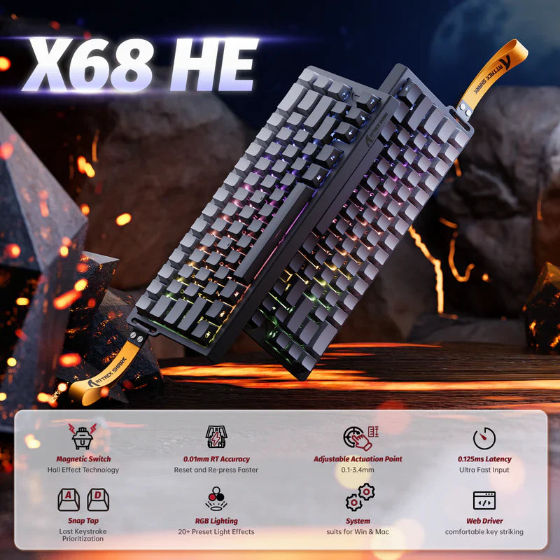 Attack Shark X68 HE Mechanical Keyboard – 66 Keys, Wired RGB, 8KHz Magnetic Switches, Rapid Trigger, Adjustable Actuation, RT/MT/DKS | Moon Night