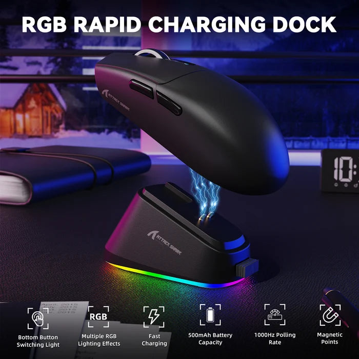 ATTACK SHARK G3 PRO Tri-mode Wireless Gaming Mouse with Charge Dock - Black