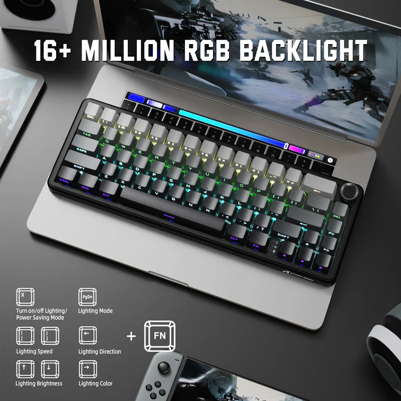 Attack Shark X66 Mechanical Keyboard – 66 Keys, Tri-Mode Wireless, Strawberry Switches, RGB, Gasket Mount, Hot-Swappable, PBT Keycaps |MOONLIGHT