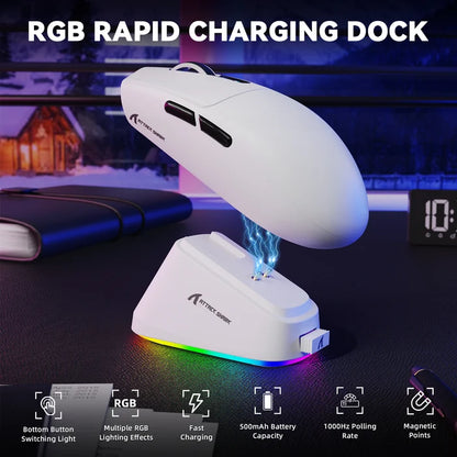 ATTACK SHARK G3 PRO Tri-mode Wireless Gaming Mouse with Charge Dock - White