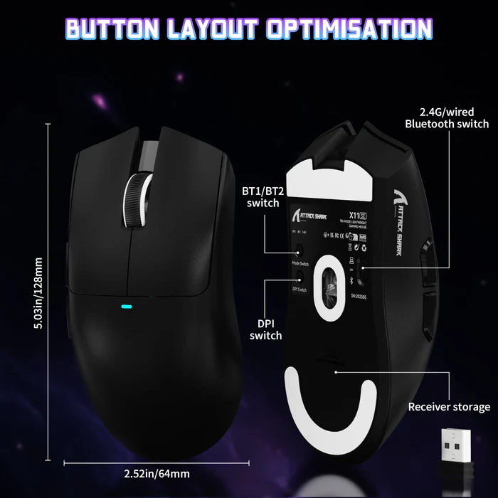 ATTACK SHARK X11SE Wireless Gaming Mouse - Black