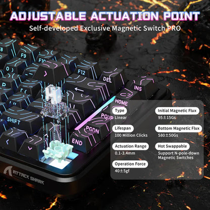 ATTACK SHARK X82 PRO HE MAGNETIC TRI MODE RGB MECHANICAL kb - black contour