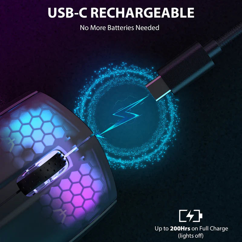 ATTACK SHARK X5 RGB Ultra-Light 49g Wireless Gaming Mouse, PixArt PAW3212 Sensor 4000 DPI, Tri-Mode Wired/2.4G/BT5.1, RGB Honeycomb Design | Black